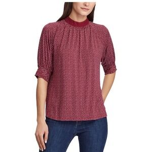 Lauren Ralph Lauren Women's Merlot Red Stretch Short Sleeve Top Size L Relaxed